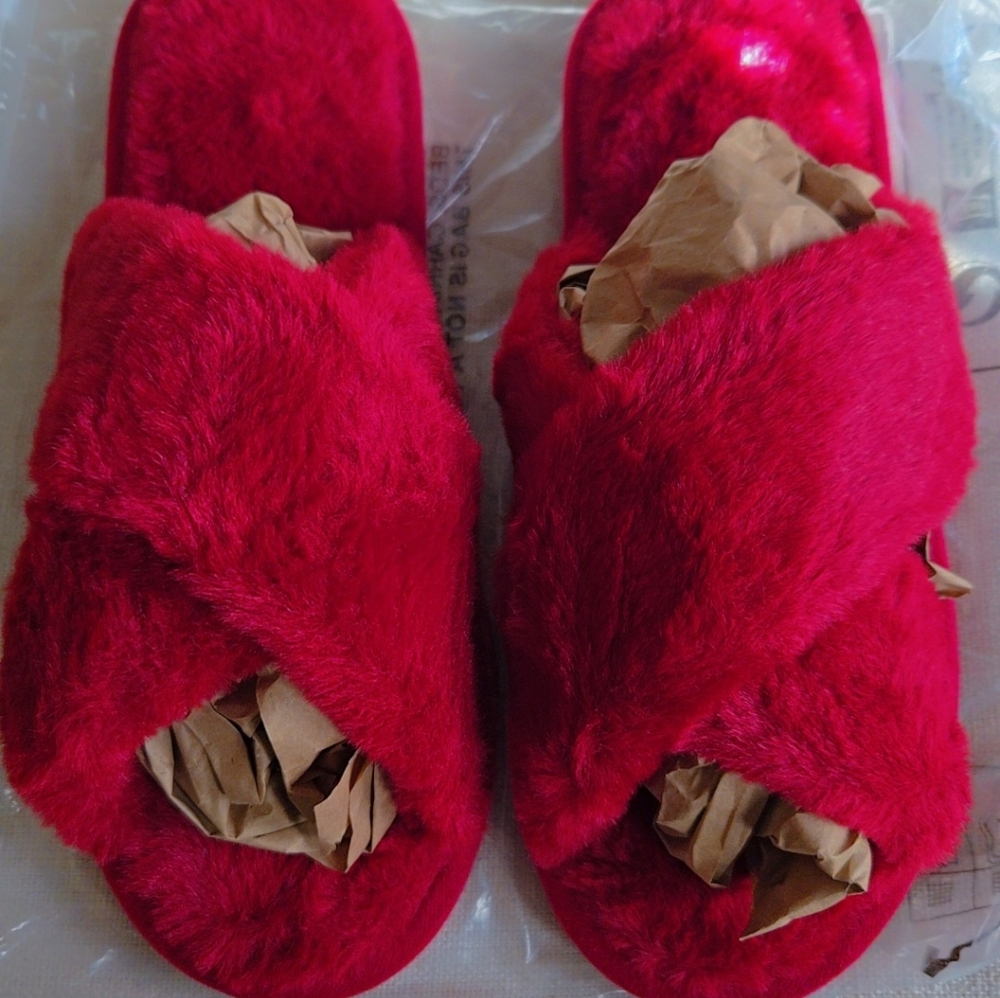Cozy Red Faux Fur Slippers